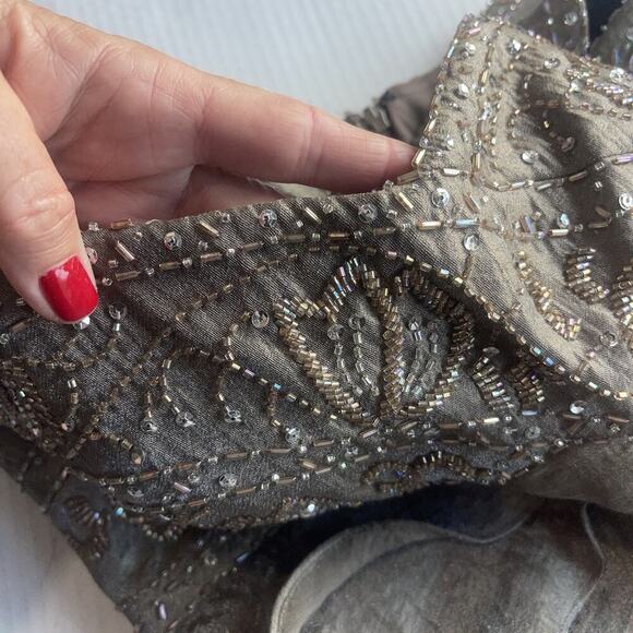 Ignite Evenings Sz 6 Mermaid Sequined Layered Dress Taupe Beaded Mini Gold FLAW - Picture 11 of 14